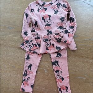 Disney Pink Minnie Mouse Ribbed Top with Gray Accents